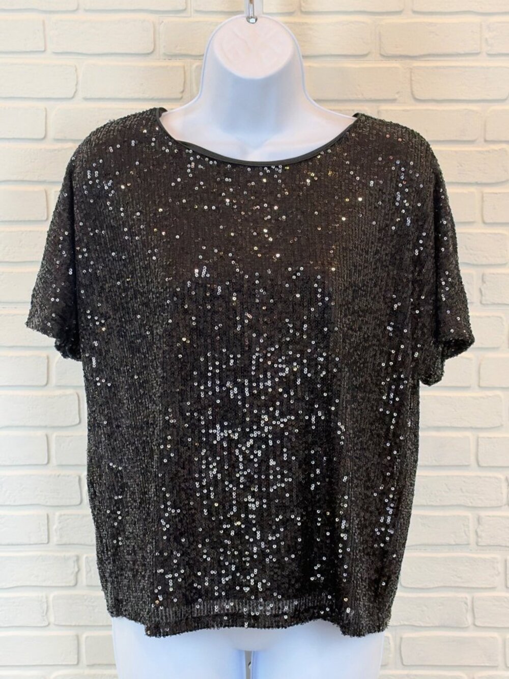 Melloday Black Sequin Short Sleeve Top S